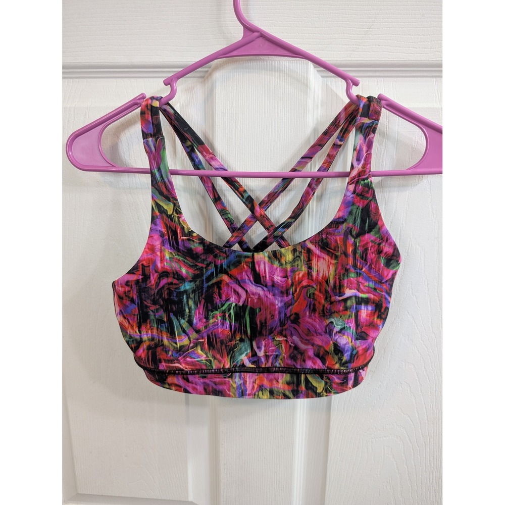 Lululemon Energy Bra Womens Hyper Flow Pink Multi Color Strappy Back - Size 6